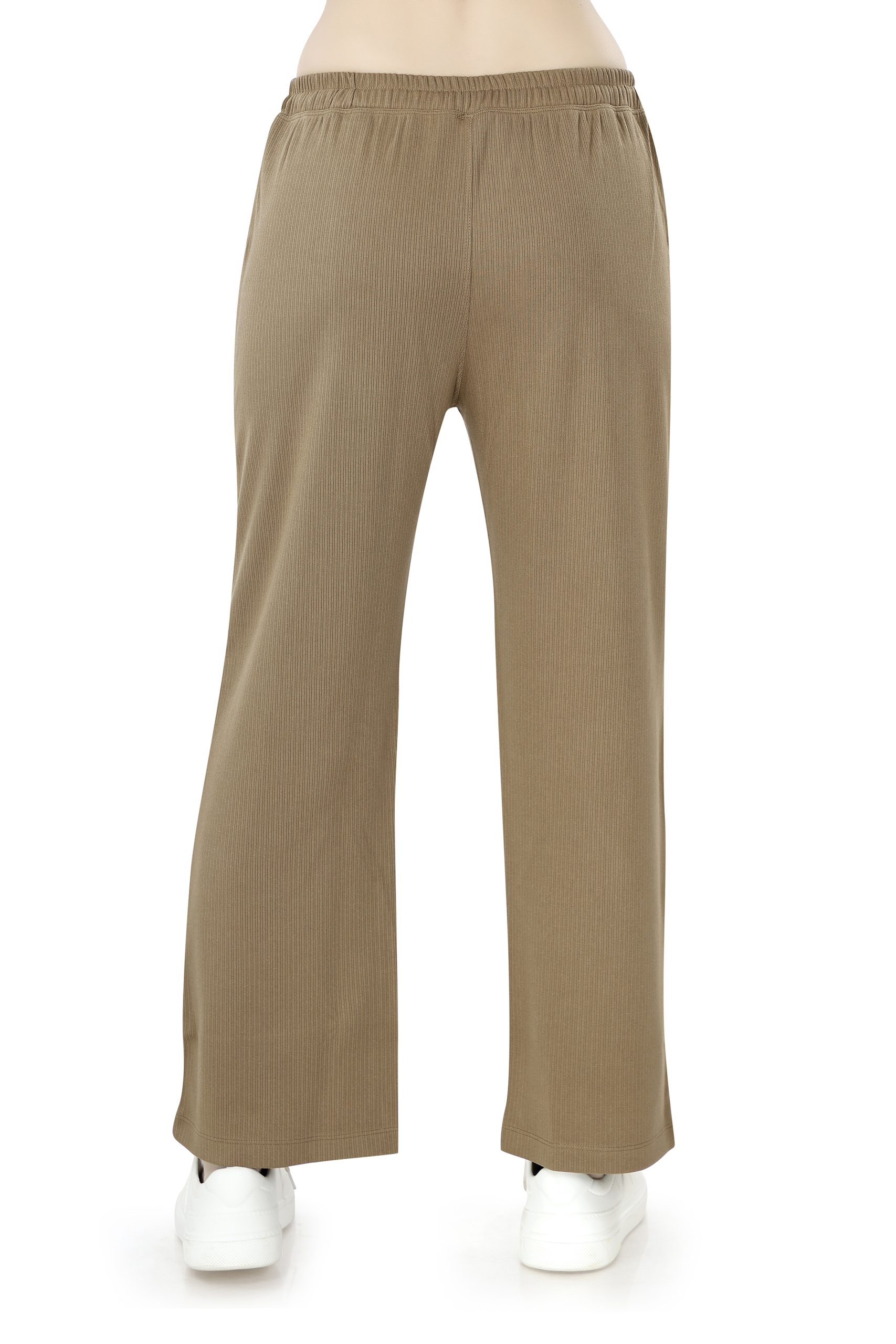 Alies women ribbed taupe lounge track pant with drawstring waist